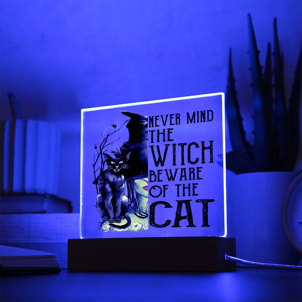 Funny Halloween Gift Beware Cat - Square Acrylic Plaque