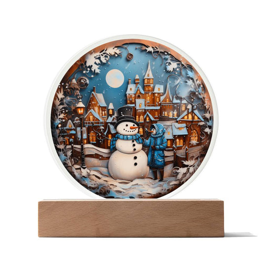 Christmas Gift - Snowman In Town-Acrylic Circle