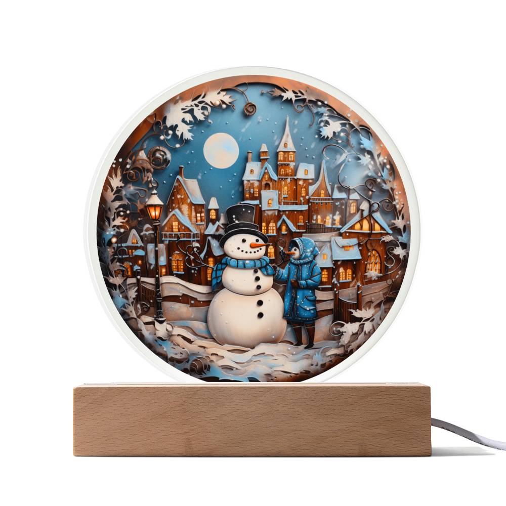Christmas Gift - Snowman In Town-Acrylic Circle