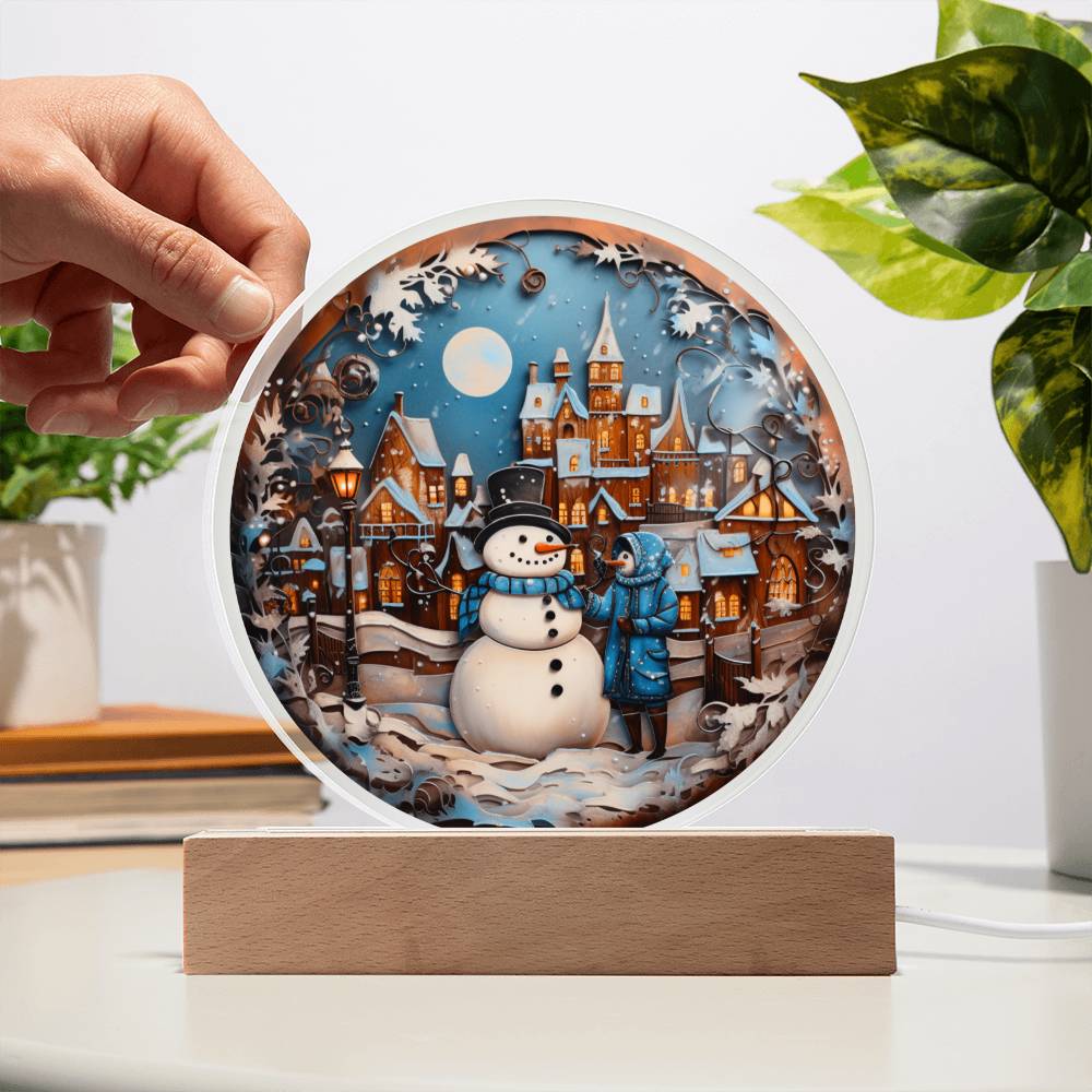 Christmas Gift - Snowman In Town-Acrylic Circle