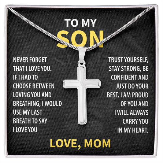 Gift For Son From Mom - Trust Yourself - Stainless Steel Cross Necklace