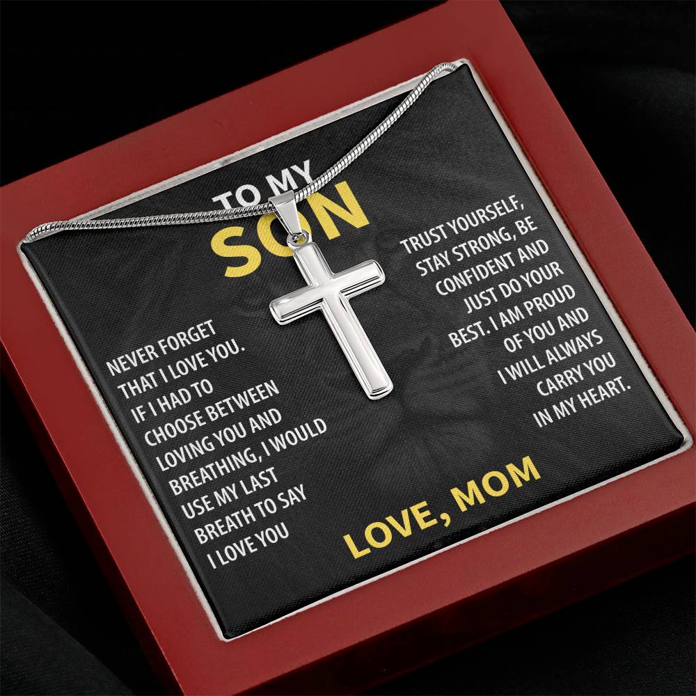 Gift For Son From Mom - Trust Yourself - Stainless Steel Cross Necklace
