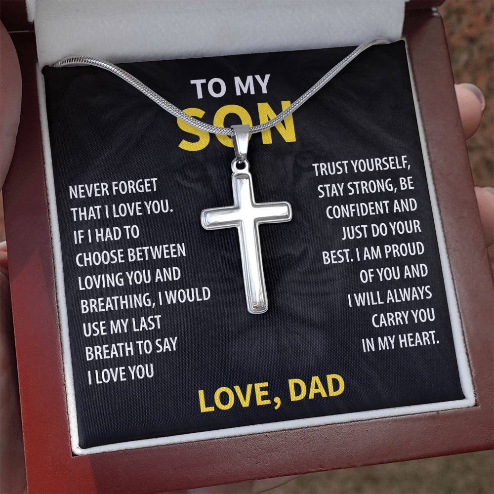 Gift For Son From Dad - Trust Yourself - Stainless Steel Cross Necklace