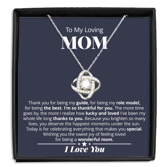Loving Mom Pendant Necklace Thank You For Being My Guide Love Knot Pendant Sterling Necklace Message Card Gift For Mom Mother's Day Birthday From Daughter Son