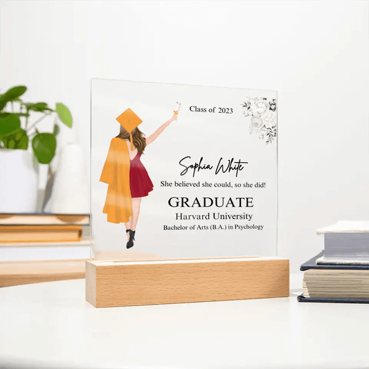 Graduation Gift, Personalised Print, Congratulations, Grad Gift for Daughter, Granddaughter, Best Friends, Square Acrylic Plaque and Stand