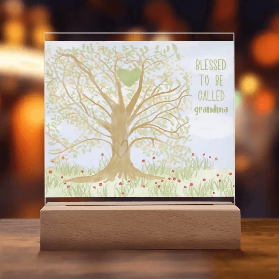 Personalized Family Tree - Grandma, Grandpa, Mom, Dad - Family Gift Square Acrylique Plaque