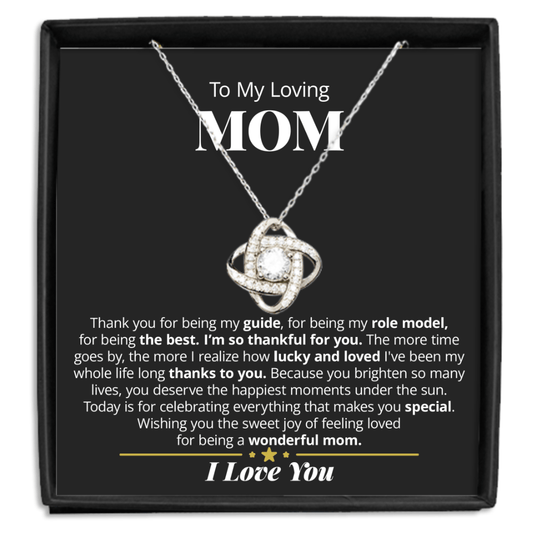 Loving Mom Pendant Necklace Thank You For Being My Guide Love Knot Pendant Sterling Necklace Message Card Gift For Mom Mother's Day Birthday From Daughter Son