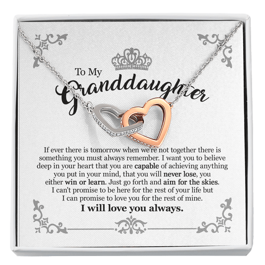 Gift For Granddaughter From Grandmother Grandfather - Aim For The Skies - Interlocking Hearts Necklace With Message Card