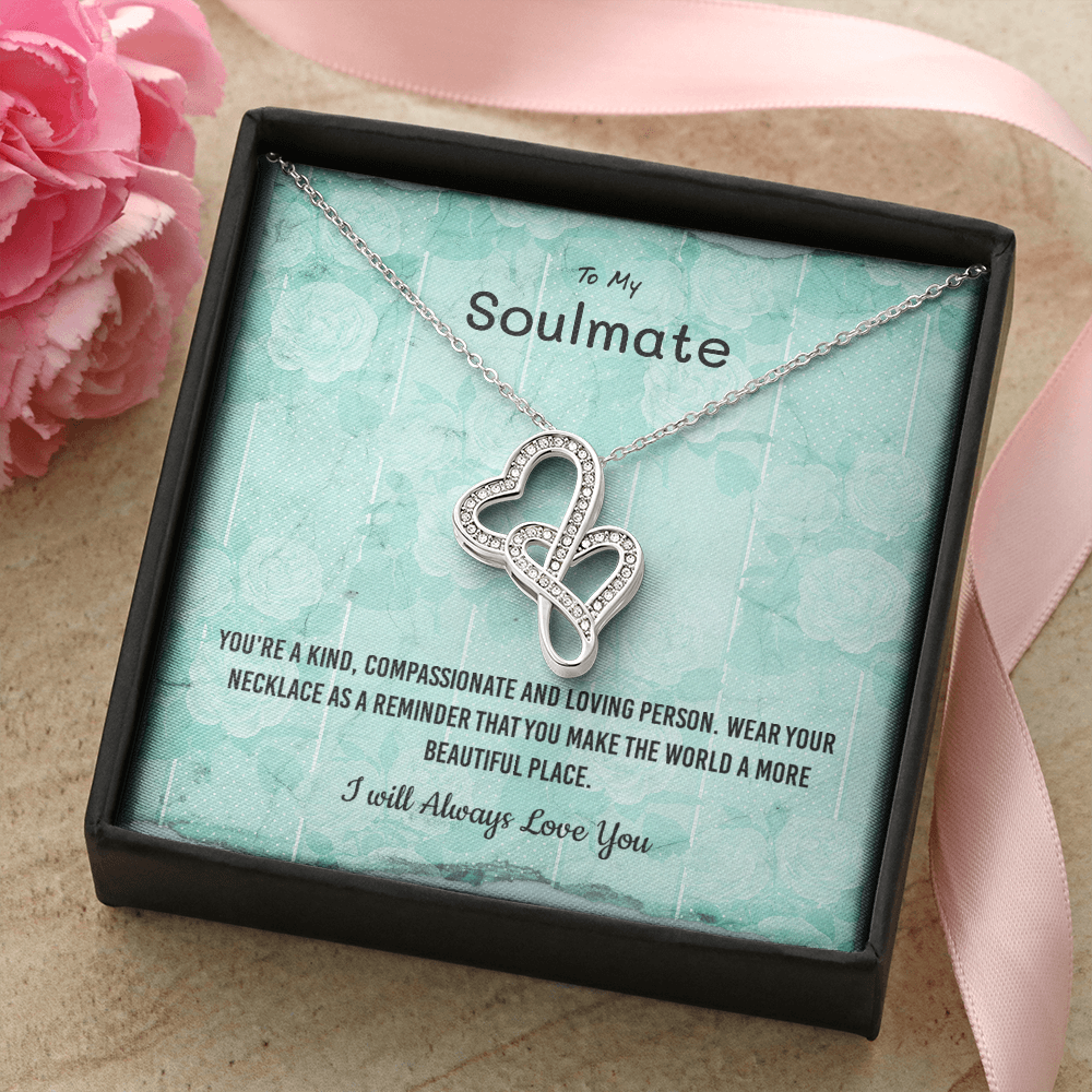 You're a kind, compassionate and loving person - Double Hearts Necklace Message Card