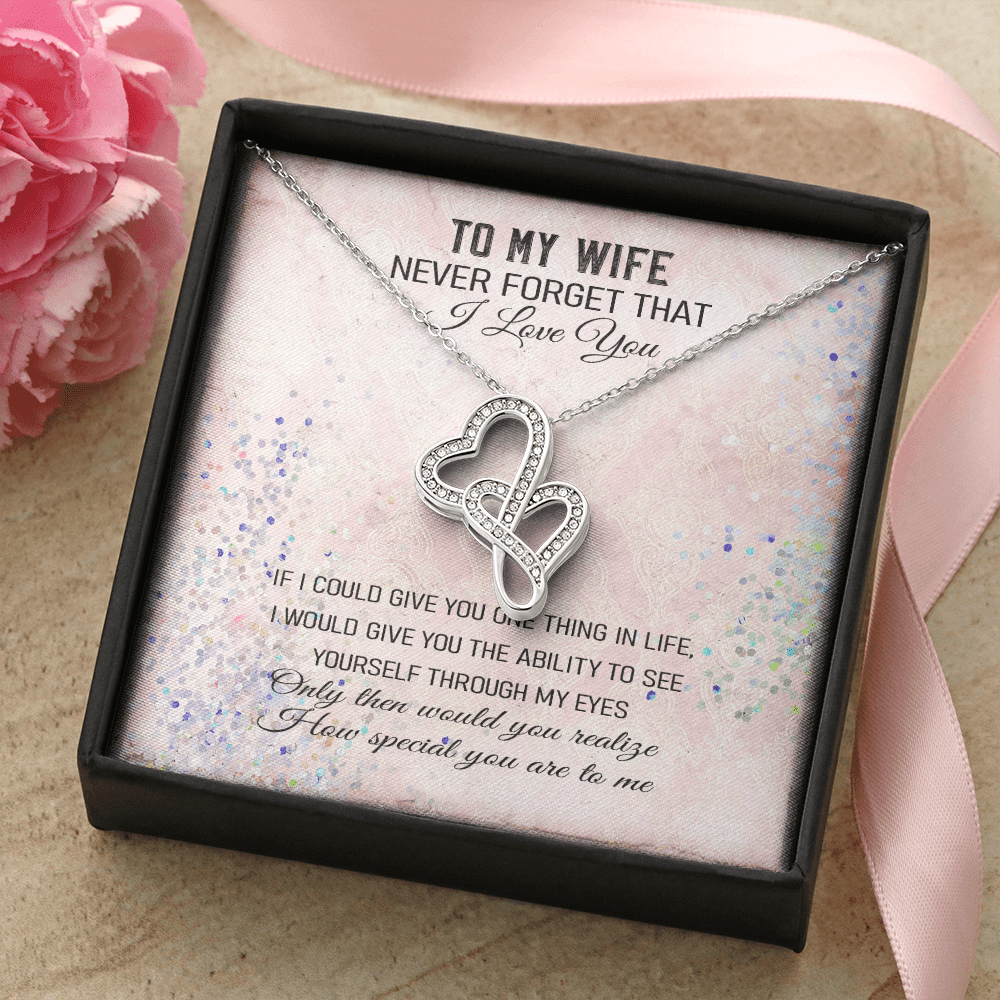 Never Forget That I Love You - Double Hearts Necklace Message Card