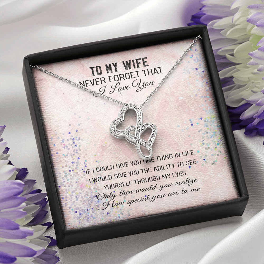 Never Forget That I Love You - Double Hearts Necklace Message Card