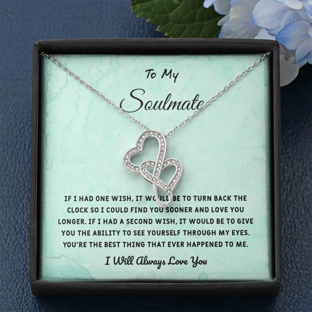 Soulmate If I Had One Wish - Double Hearts Necklace Message Card