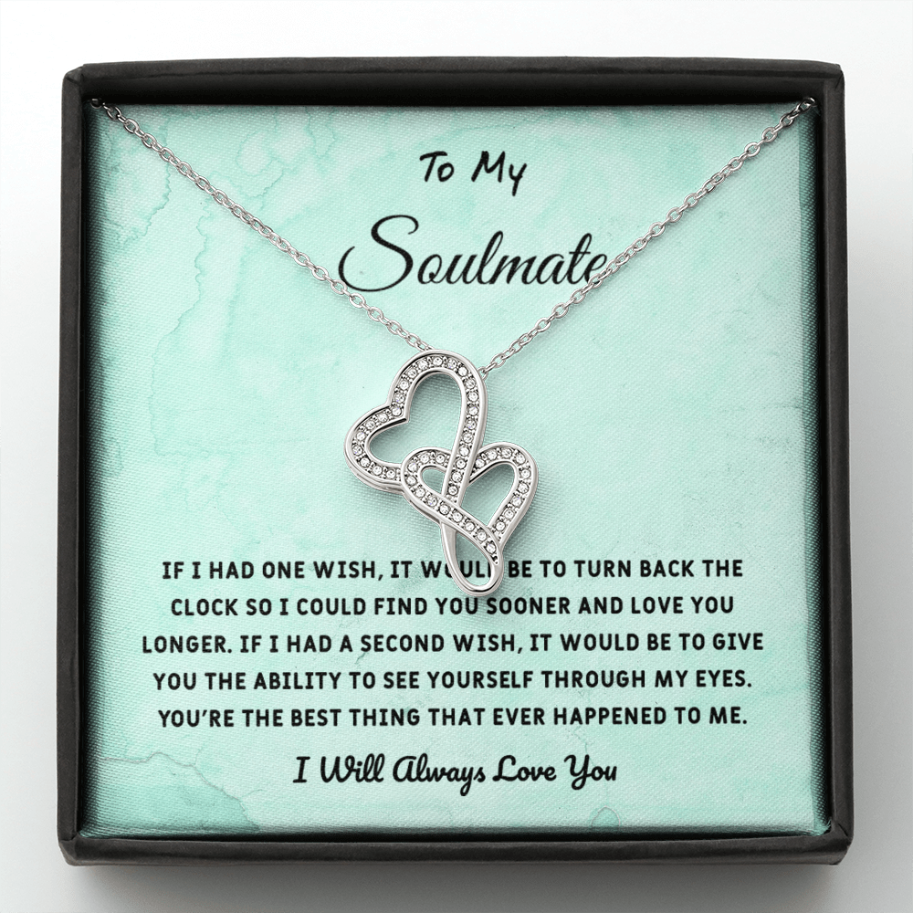 Soulmate If I Had One Wish - Double Hearts Necklace Message Card