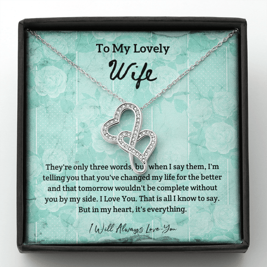 They're Only Three Words - Double Hearts Necklace Message Card