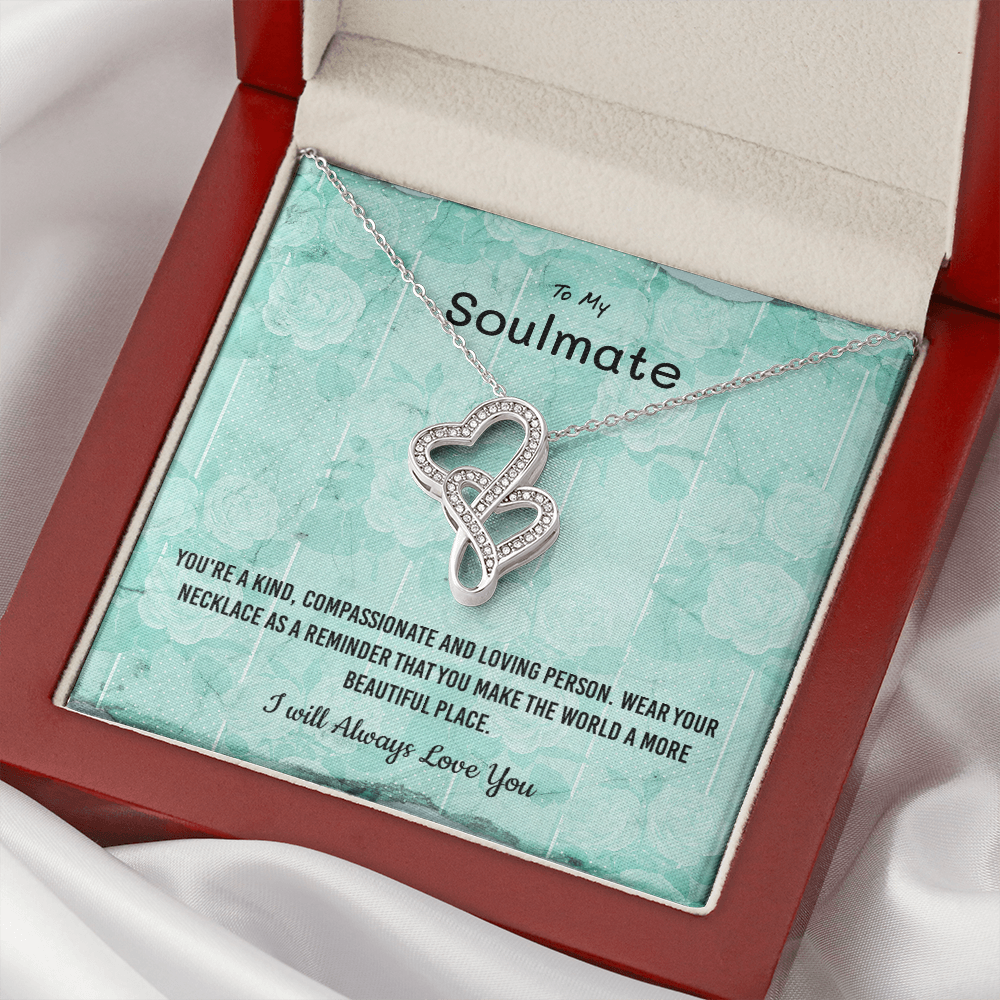 You're a kind, compassionate and loving person - Double Hearts Necklace Message Card