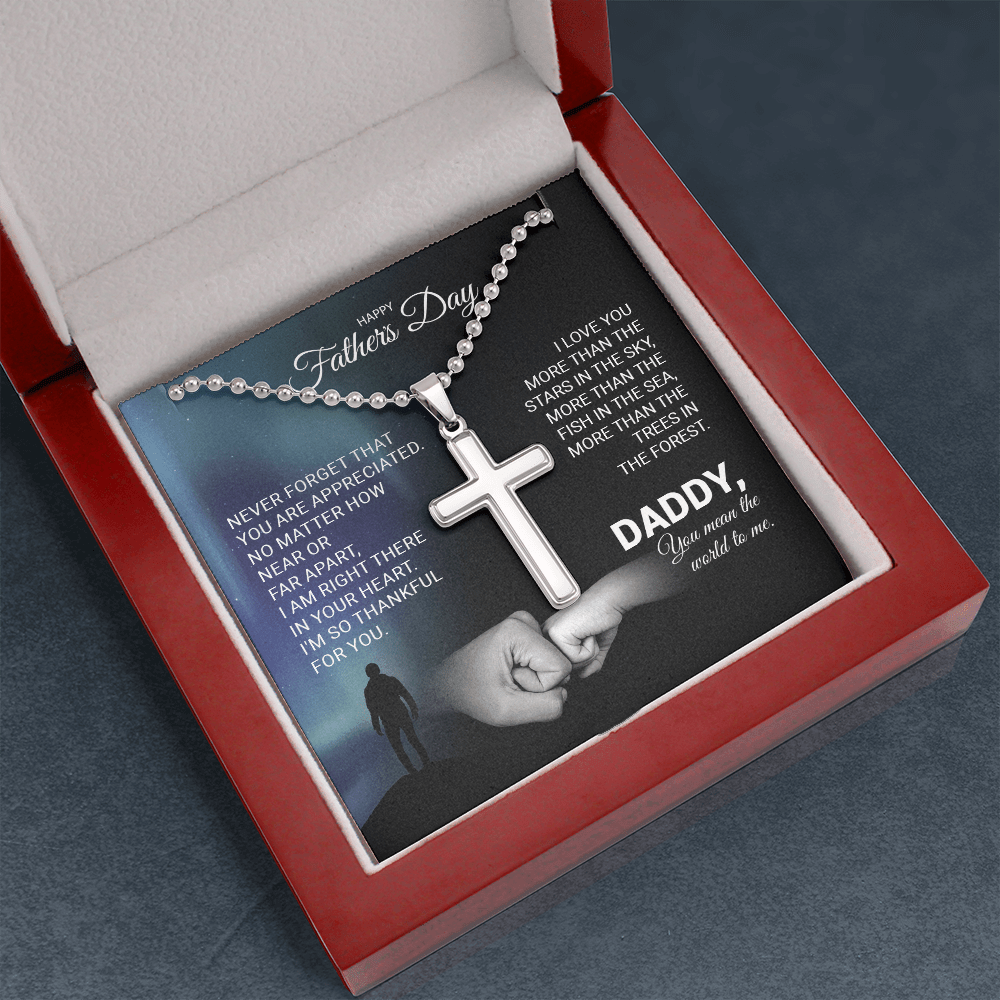 Father's Day - Never Forget That You Are Appreciated - Stainless Steel Cross Necklace Message Card Gift From Daughter, Girl, Son, Boy For Father, Dad, Daddy