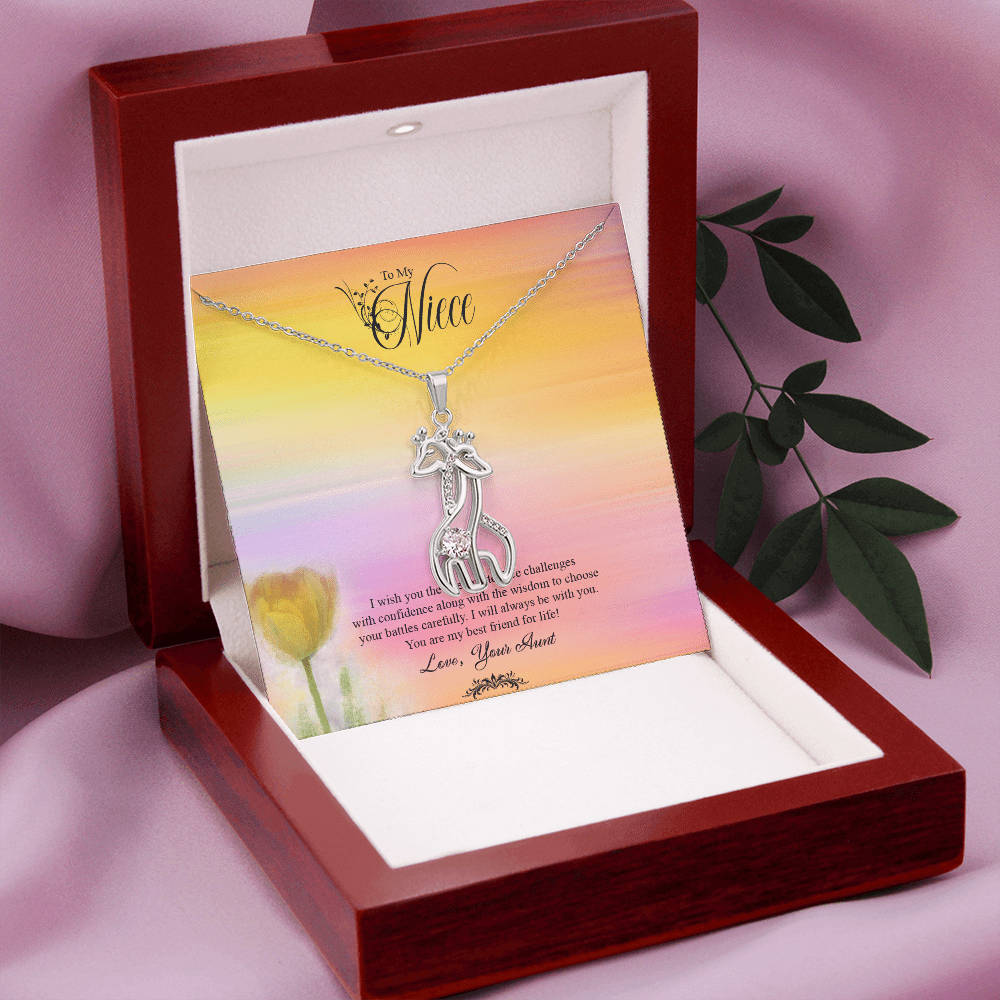 To My Niece, I Wish You The Strength To Face Challenges - Graceful Love Giraffe Necklace Message Card