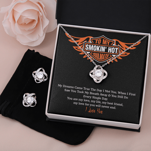 Soulmate - My Dreams Came True The Day I Met You - Love Knot Necklace And Earring Set Message Card