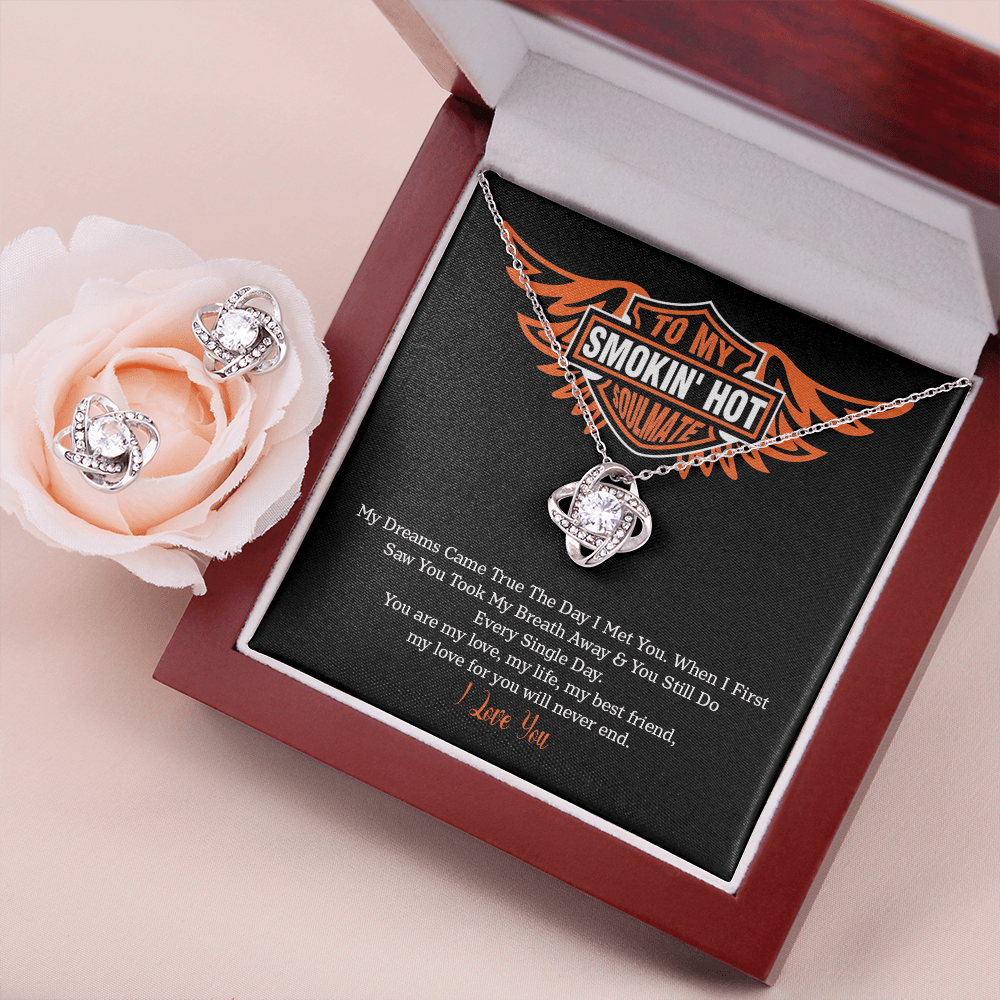 Soulmate - My Dreams Came True The Day I Met You - Love Knot Necklace And Earring Set Message Card