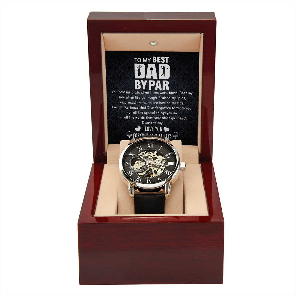 Father's Day Gift For Golf Dad - Best Dad By Par - Openwork Watch - Message Card Gift From Son, Daughter