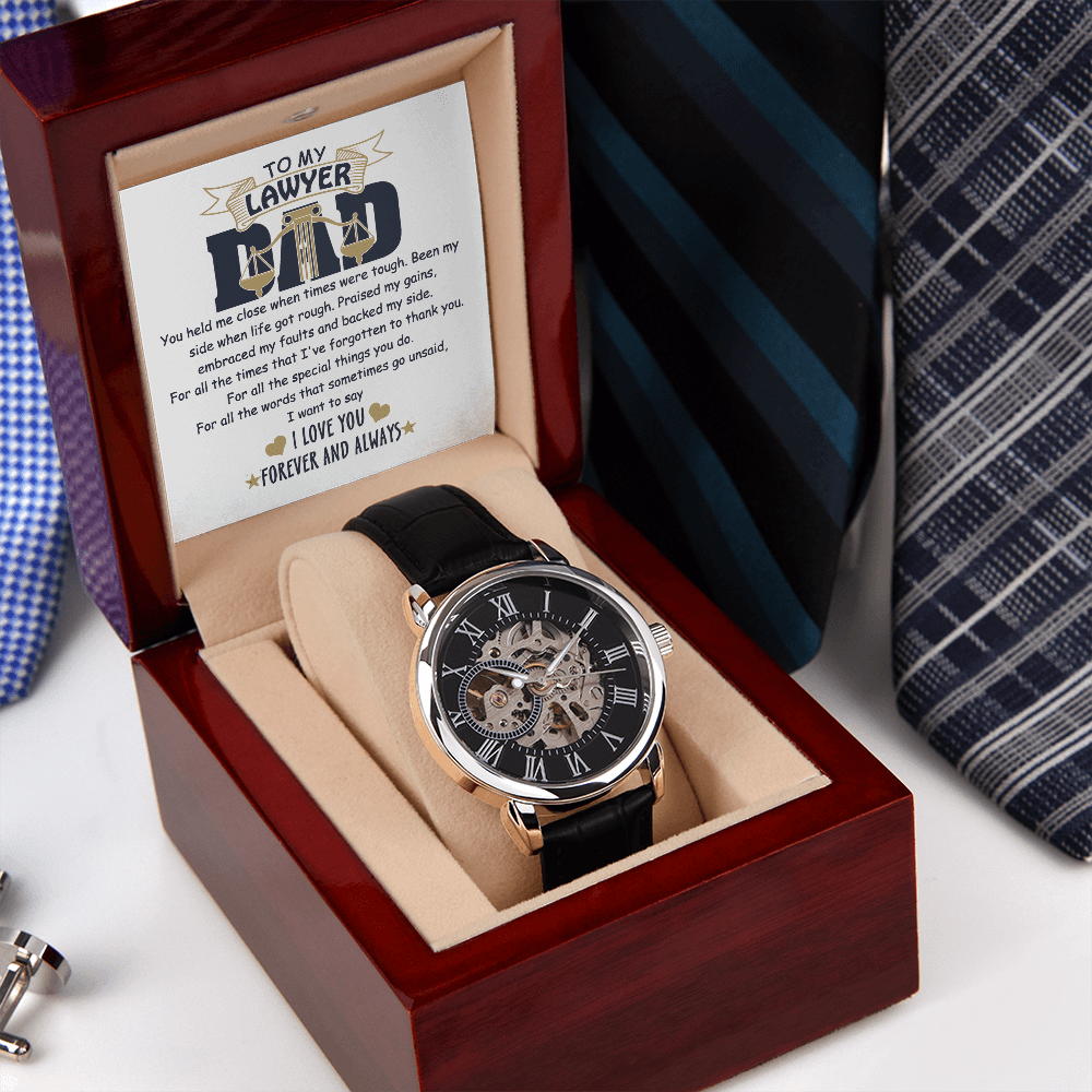 Father's Day Gift For Lawyer Dad - Openwork Watch - Message Card Gift From Son, Daughter