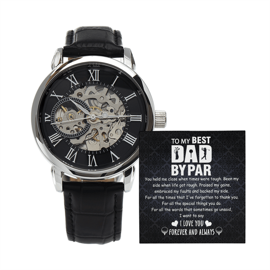 Father's Day Gift For Golf Dad - Best Dad By Par - Openwork Watch - Message Card Gift From Son, Daughter
