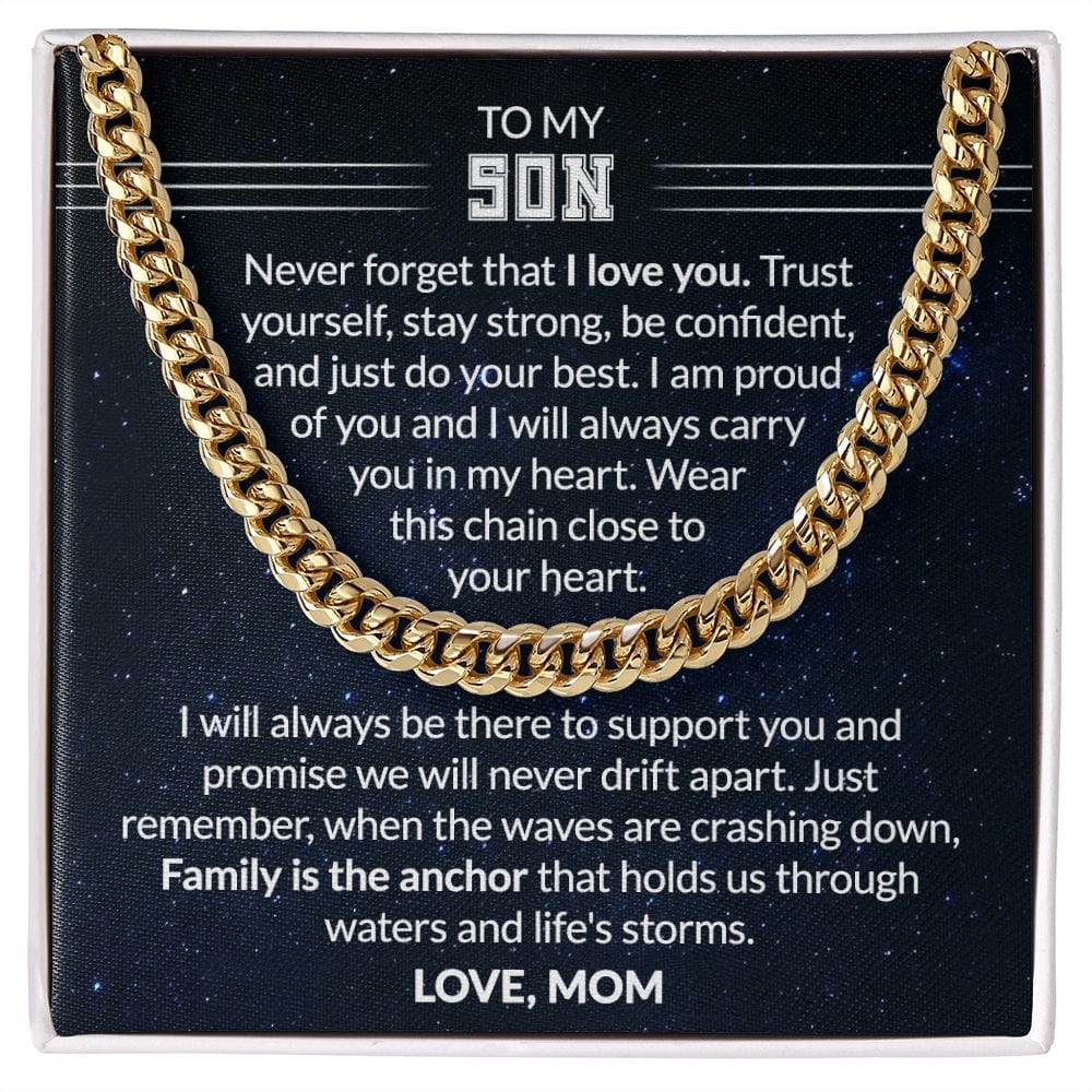 Gift For Son - Family Is The Anchor - Cuban Link Chain With Message Card - Son Gift For Birthday, Christmas, Special Occasion From Mom, Mother