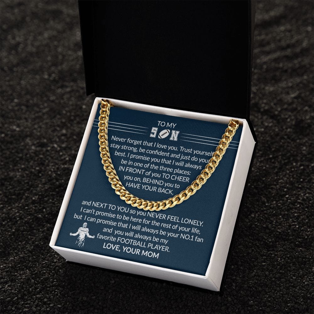 Gift To My Football Son - Biggest Fan - Cuban Link Chain With Message Card - Gift For Birthday, Christmas, Special Occasion From Mom