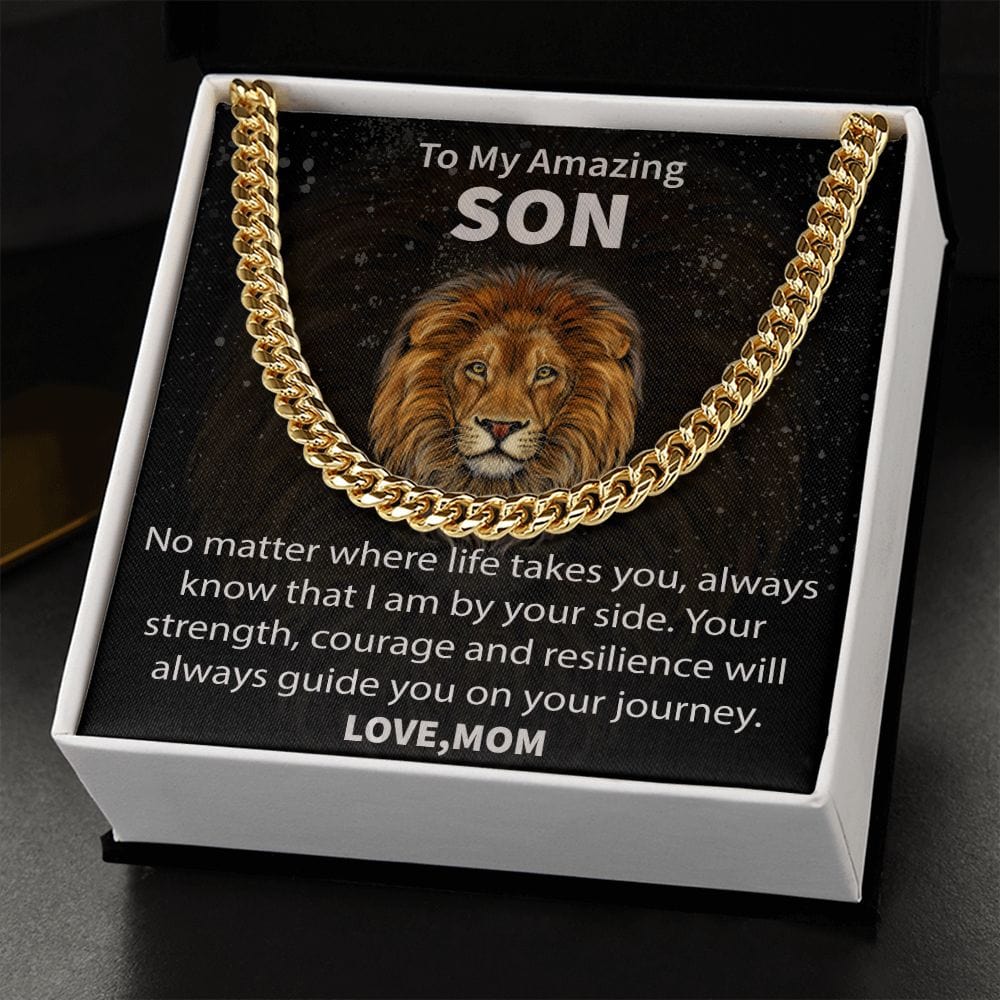 Gift For Son - No Matter Where Life Takes You - Cuban Link Chain Necklace Message Card - Son Gift For Birthday, Christmas, Special Occasion From Mom, Mother