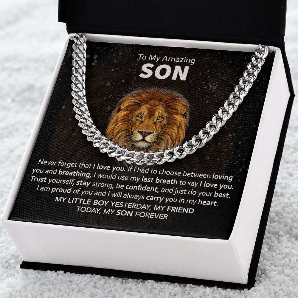 Gift For Son - Never Forget I Love You - Cuban Link Chain With Message Card - Gift For Birthday, Anniversary, Christmas From Dad, Father, Mom, Mother