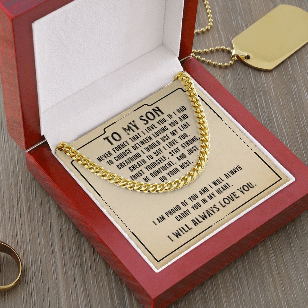 Gift For Son - Never Forget My Love - Cuban Link Chain With Message Card - Son Gift For Birthday, Christmas, Special Occasion From Mom, Dad