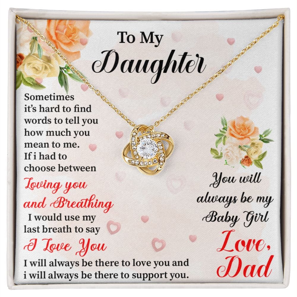Daughter - Sometimes It's Hard To Find Words Love Knot Necklace Message Card