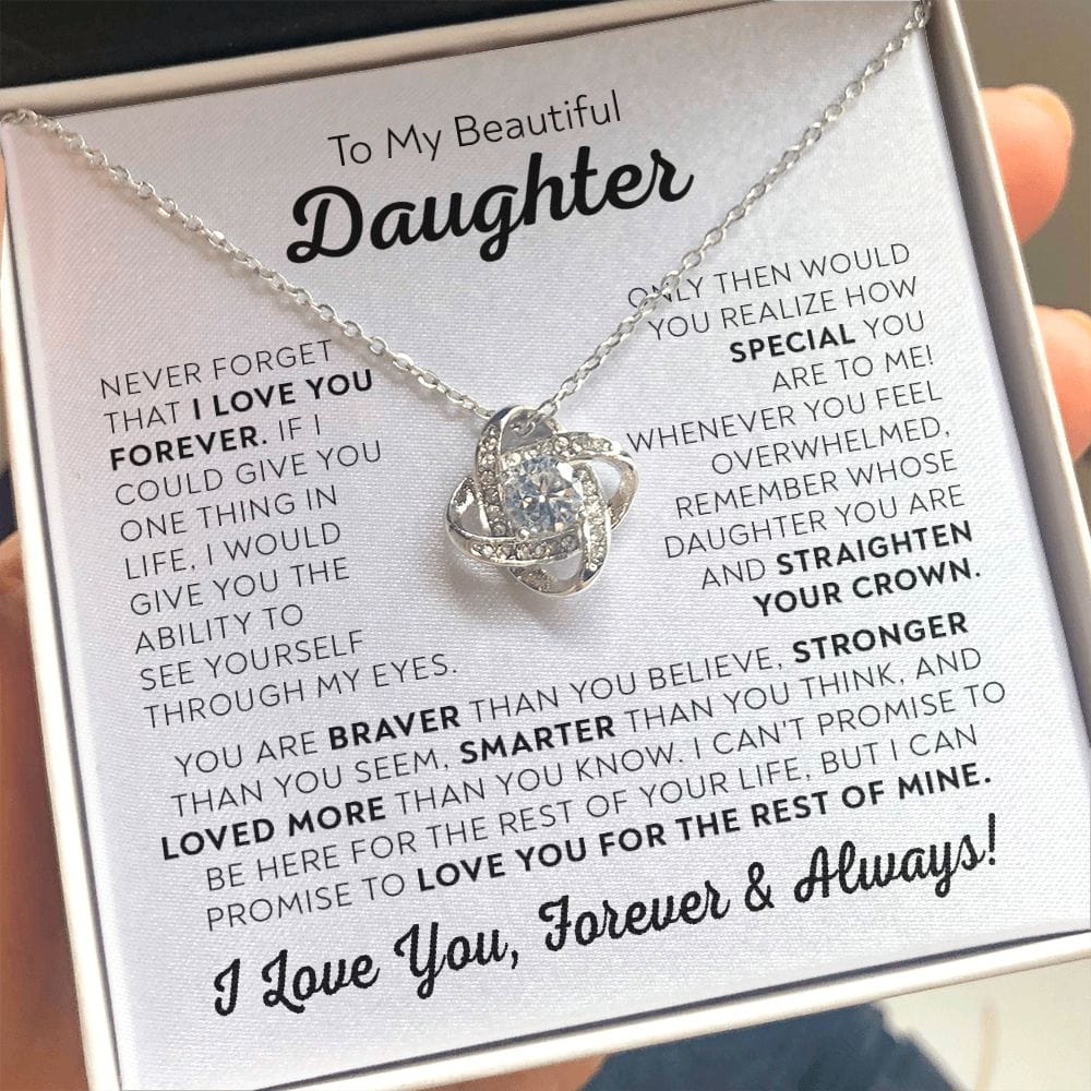 Gift For Daughter - I Love You - Love Knot Necklace With Message Card - Gift For Birthday, Christmas From Dad, Father, Daddy, Mom, Mother