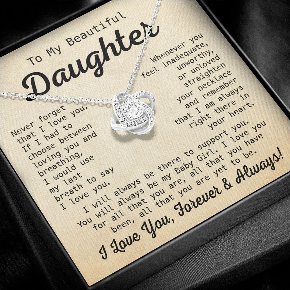 Gift For Daughter - Whenever You Feel - Love Knot Necklace With Message Card - Gift For Birthday, Anniversary, Christmas From Dad, Father, Mom, Mother