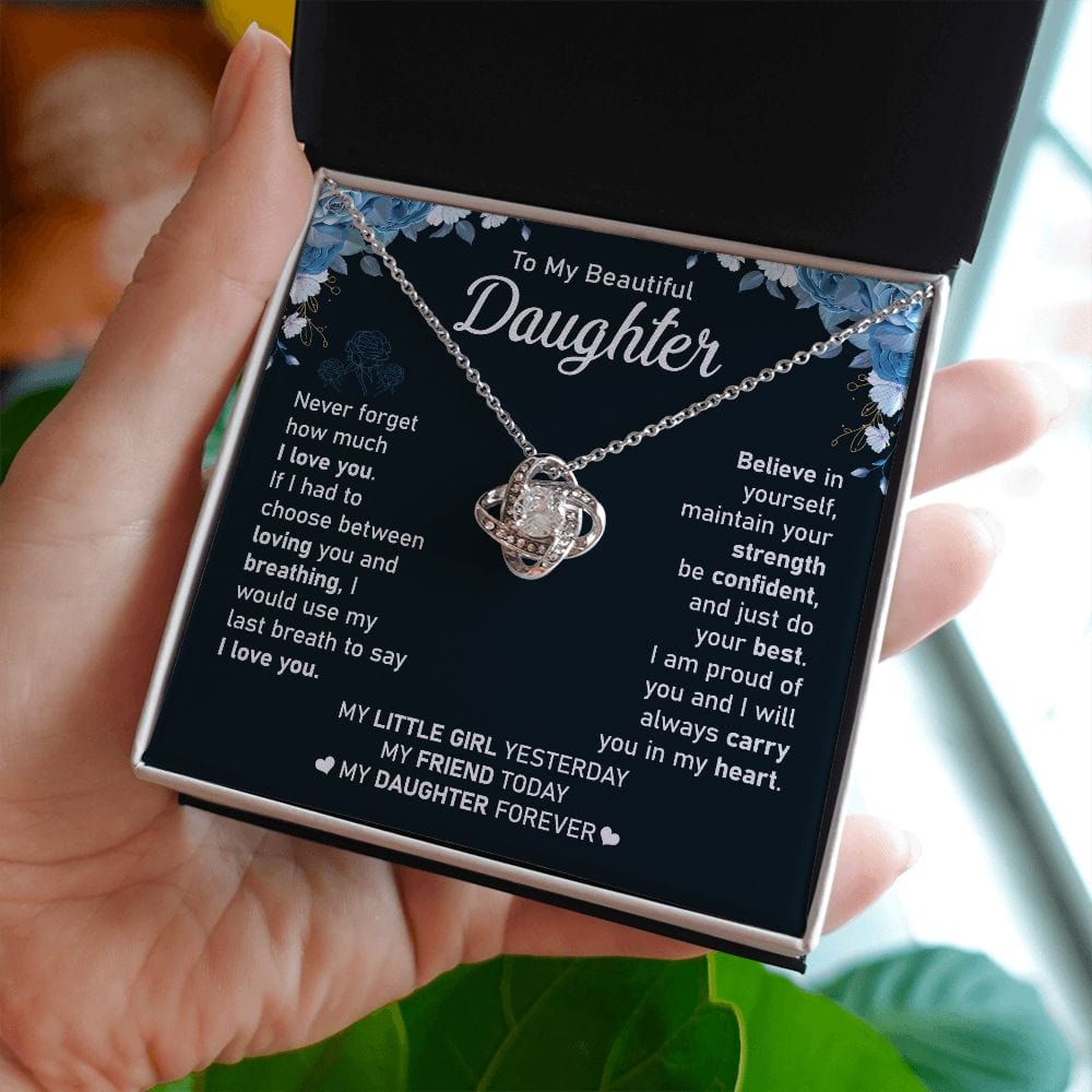 Gift For Daughter - Believe In Yourself - Love Knot Necklace With Message Card - Gift For Birthday, Christmas From Dad, Father, Mom, Mother