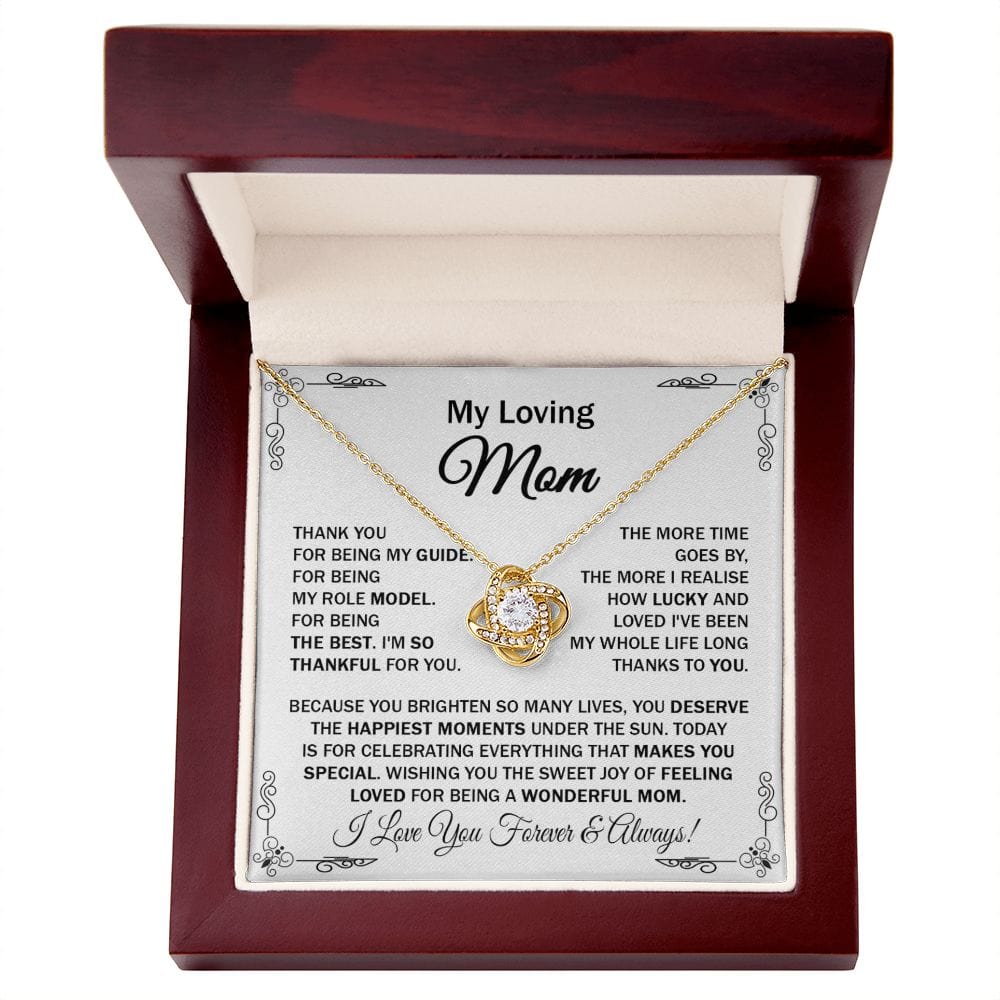 To My Loving Mom - Thank You For Being My Guide - Love Knot Necklace Message Card Gift For Mom Mother's Day Birthday From Daughter Son