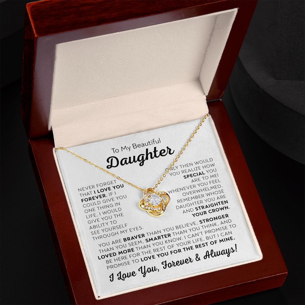 Gift For Daughter - I Love You - Love Knot Necklace With Message Card - Gift For Birthday, Christmas From Dad, Father, Daddy, Mom, Mother