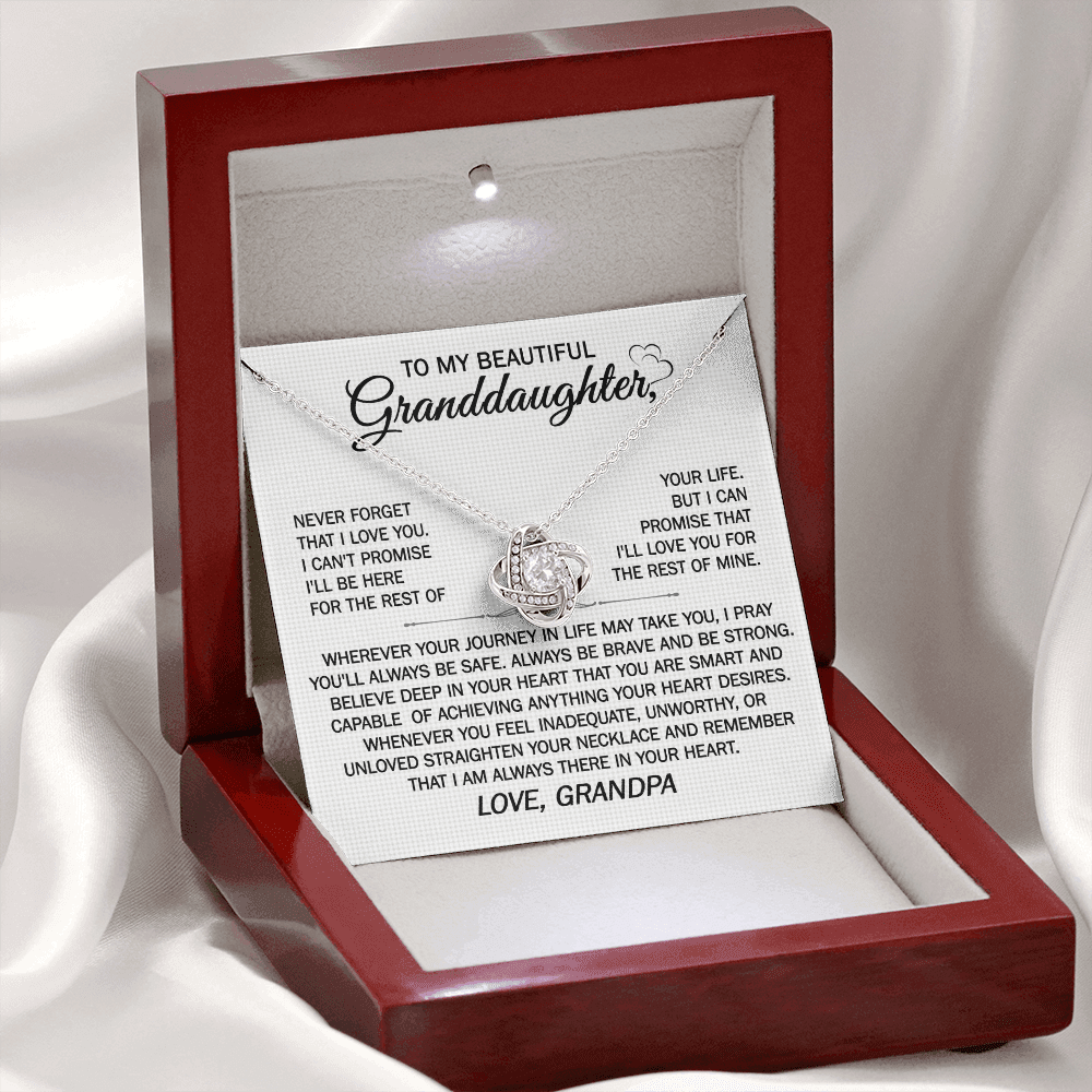 Gift For Granddaughter From Grandpa - Wherever Your Journey - Love Knot Necklace With Message Card