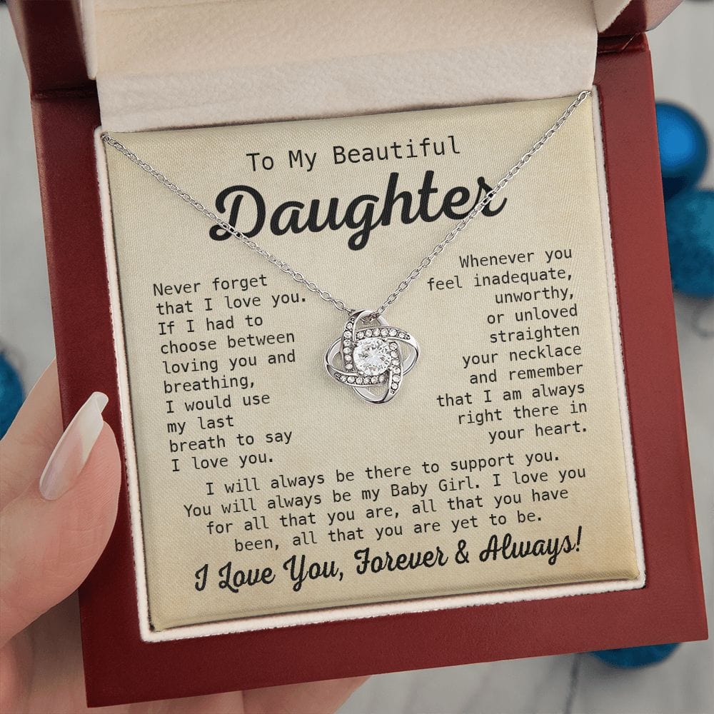Gift For Daughter - Whenever You Feel - Love Knot Necklace With Message Card - Gift For Birthday, Anniversary, Christmas From Dad, Father, Mom, Mother