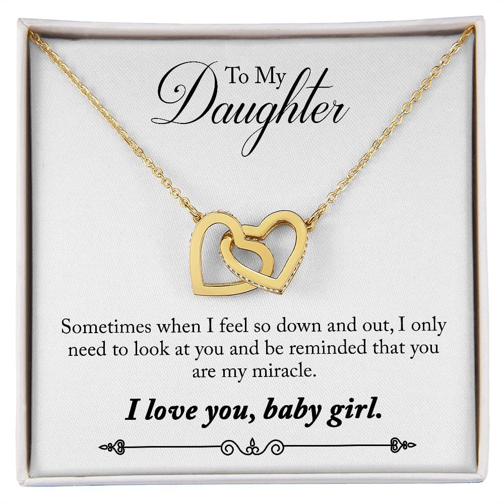 Gift For Daughter - You Are A Miracle - Interlocking Hearts Necklace Message Card - Gift For Birthday, Christmas From Dad, Mom