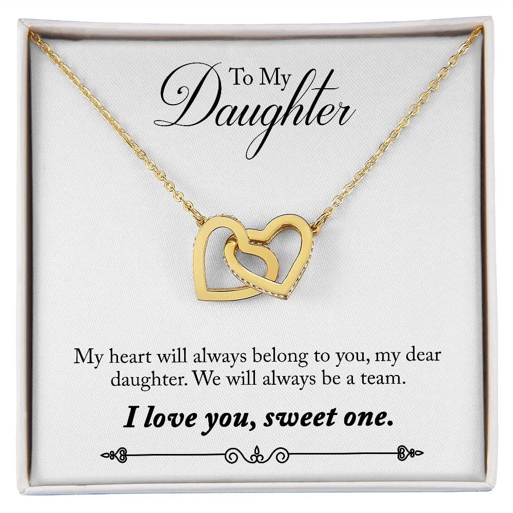 Gift For Daughter - My Hear Belong To You - Interlocking Hearts Necklace Message Card - Gift For Birthday, Christmas From Dad, Mom