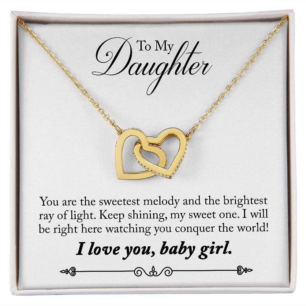 Gift For Daughter - Sweetest Melody - Interlocking Hearts Necklace Message Card - Gift For Birthday, Christmas From Dad, Mom