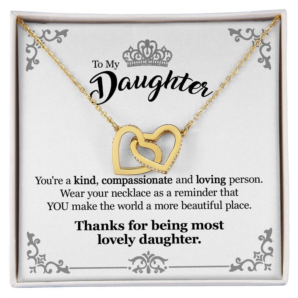 Gift For Daughter From Mom Dad - Kind Compassionate Loving - Interlocking Hearts Necklace With Message Card