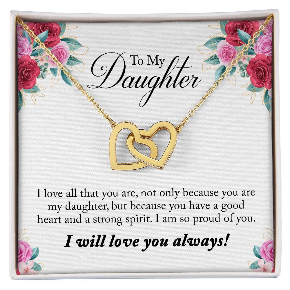 Gift For Daughter - I Love All That You Are - Interlocking Hearts Necklace Message Card - Gift For Birthday, Christmas From Dad, Mom