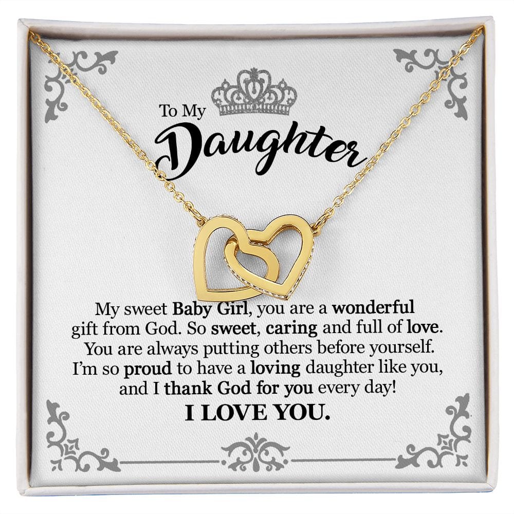 Gift For Daughter From Mom Dad - Wonderful Gift - Interlocking Hearts Necklace With Message Card