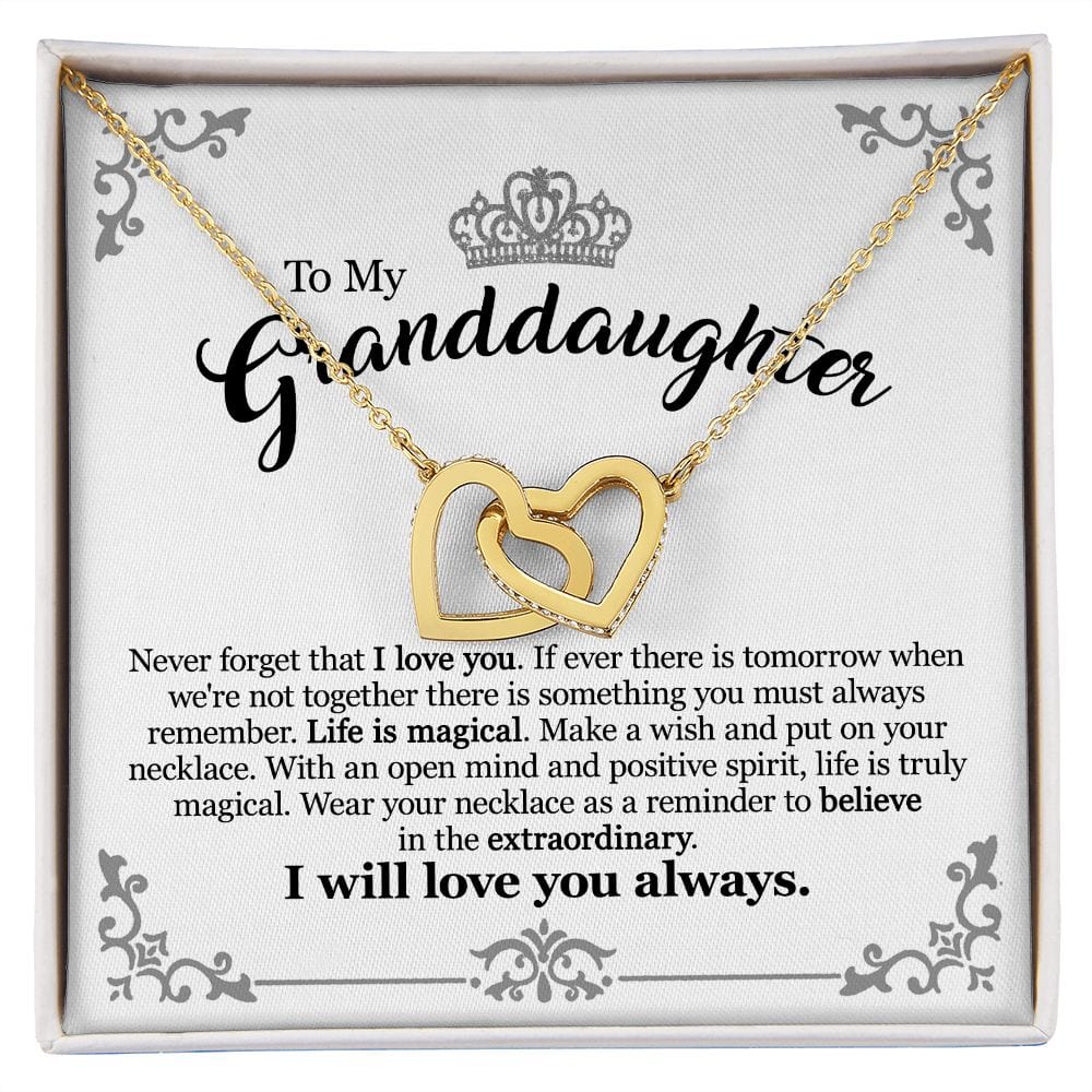 Gift For Granddaughter From Grandpa Grandmother - Life Is Magical - Interlocking Hearts Necklace With Message Card