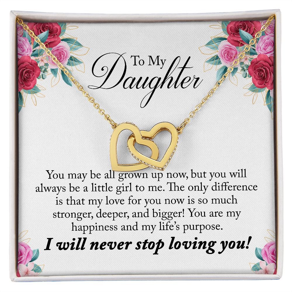 Gift For Daughter - Always A Little Girl - Interlocking Hearts Necklace Message Card - Gift For Birthday, Christmas From Dad, Mom