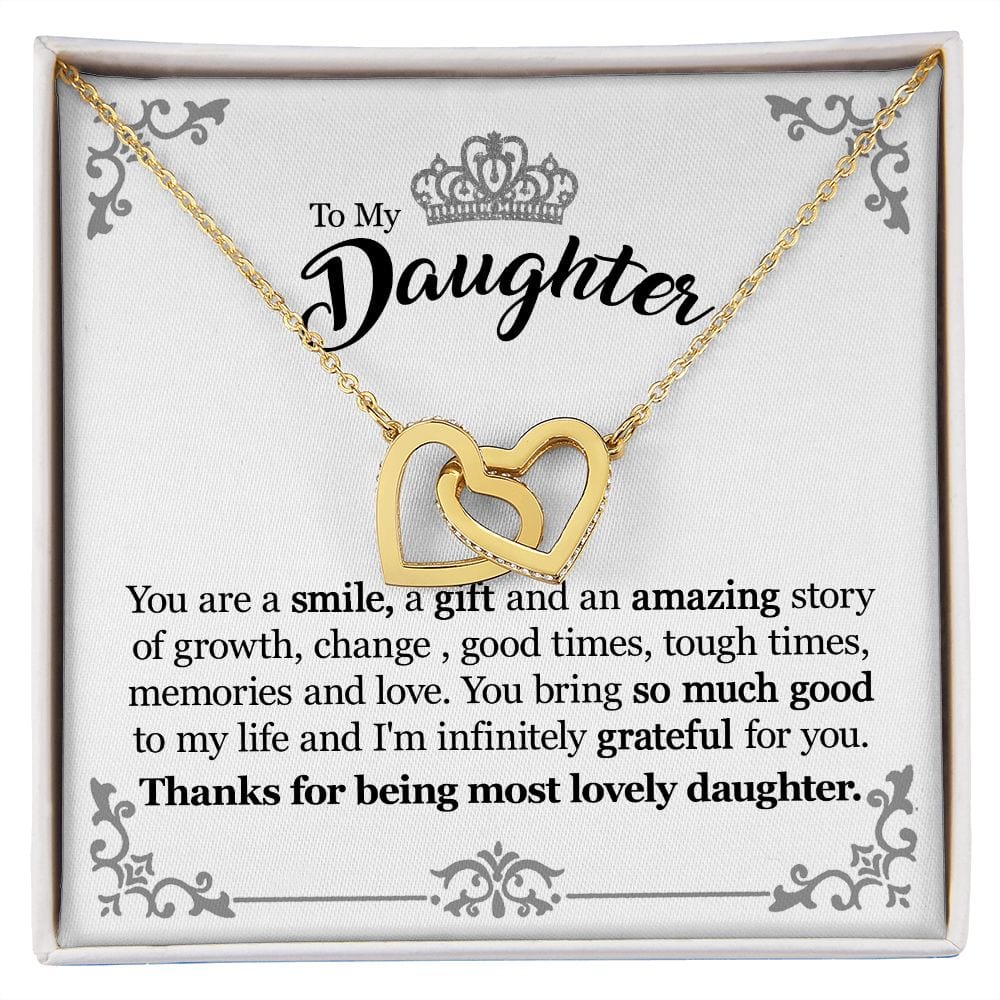 Gift For Daughter From Mom Dad - You Are A Smile - Interlocking Hearts Necklace With Message Card