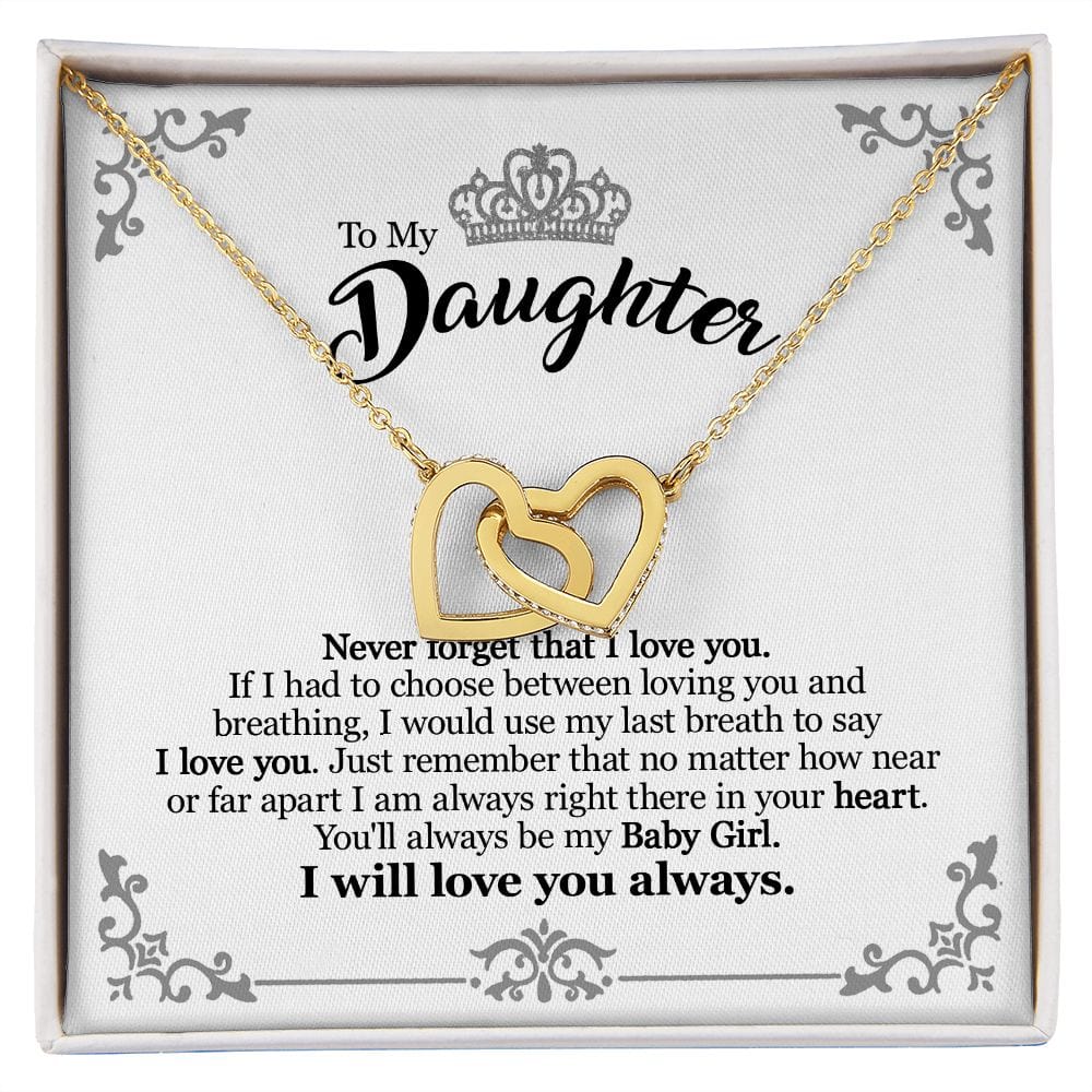 Gift For Daughter From Mom Dad - Always My Baby Girl - Interlocking Hearts Necklace With Message Card