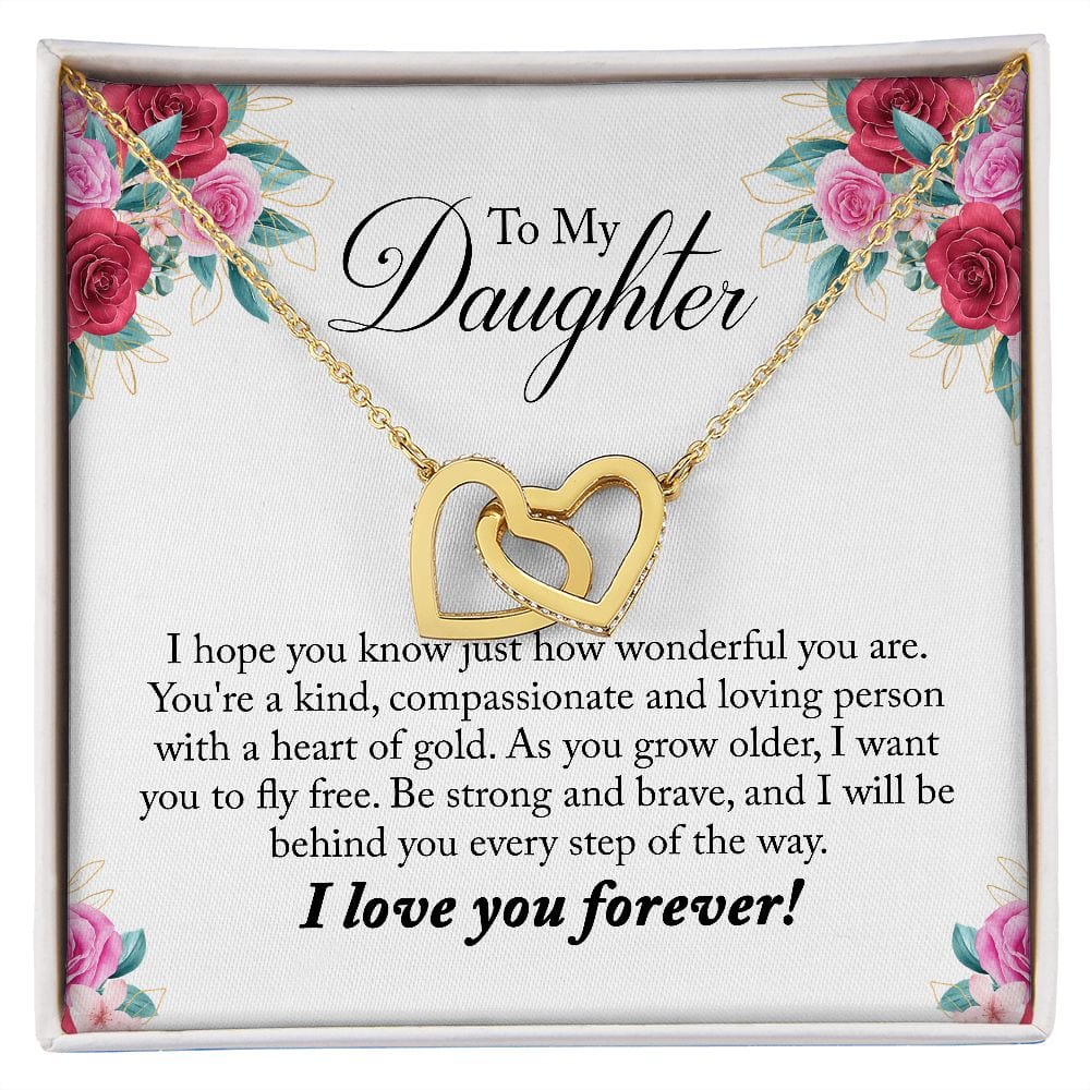 Gift For Daughter - You Are Wonderful - Interlocking Hearts Necklace Message Card - Gift For Birthday, Christmas From Dad, Mom